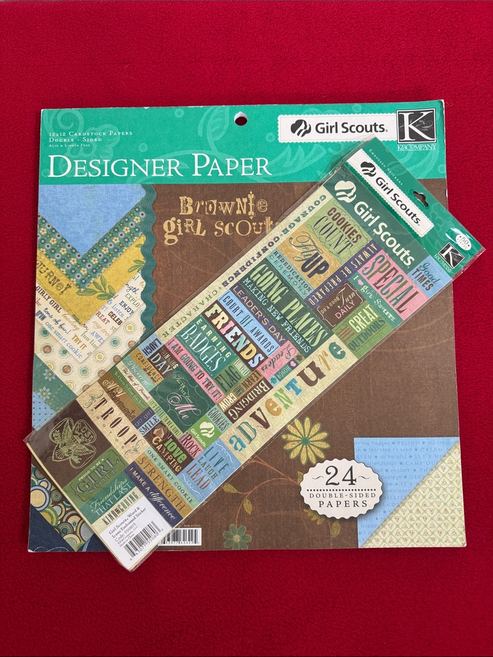 💚NEW Girl Scouts Brownies Rare Scrapbook Designer Paper Uniform Cookie Stickers